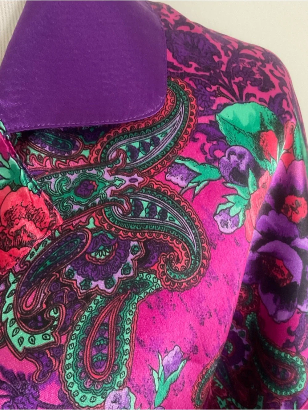Victoria Secret Floral Multi Colored Night Shirt Long Sleeve Collared M/L-VTG